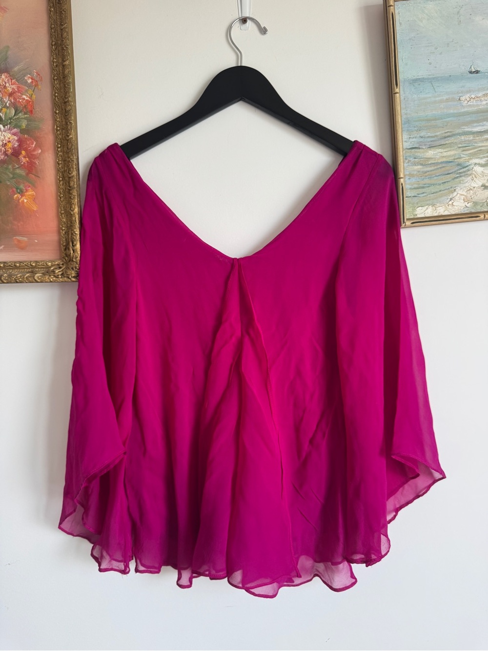 Matty M Deep Fuchsia 100% Silk V-Neck Flow Blouse - Picture 5 of 6